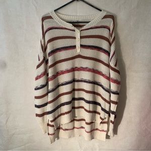 American Eagle Outfitters cream multi color striped loose weave sweater size XL